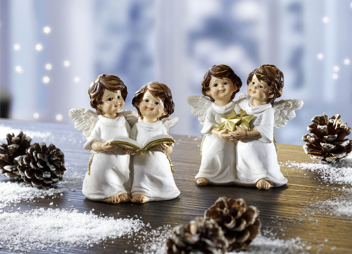 Weihnachten - Engelpaar aus Polyresin, 2er-Set, in Farbe WEISS-GOLD