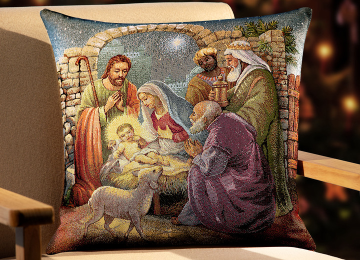Weihnachtliche Dekorationen - Kissenbezug Krippe mit Reißverschluss, in Farbe BUNT