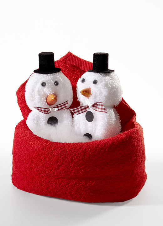 Geschenkideen - Frottier-Schneemannpaar aus 100% Baumwolle, in Farbe WEISS-ROT