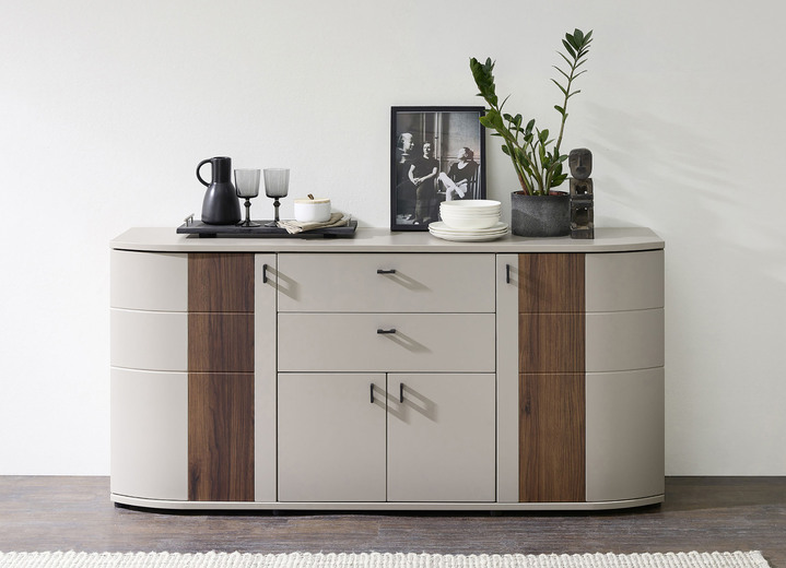 - Sideboard, Schubladen und Türen mit Softclose, in Farbe BASALT-NUSSBAUM