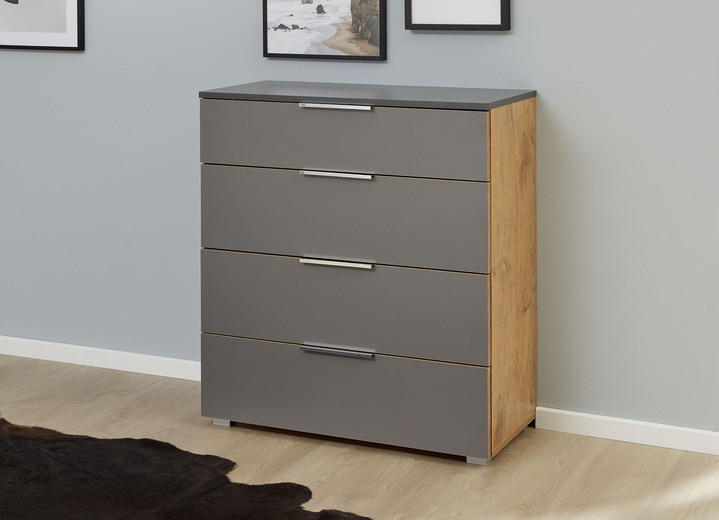 Sideboards & Kommoden - Kommodenserie mit Griffen in Chrom-Optik, in Farbe EICHE-ANTHRAZIT, in Ausführung Schubladenkommode Ansicht 1