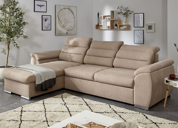 Funktions-Polstermöbel - Polstermöbel mit Bettfunktion und Kopfteilverstellung, in Farbe BEIGE, in Ausführung Polsterecke, 180x288 cm Ansicht 1