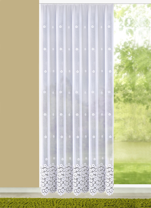 - Halbtransparenter Langstore mit Blümchen-Motiv, in Größe 165 (160x300 cm) bis 298 (245x600 cm), in Farbe WEISS Ansicht 1
