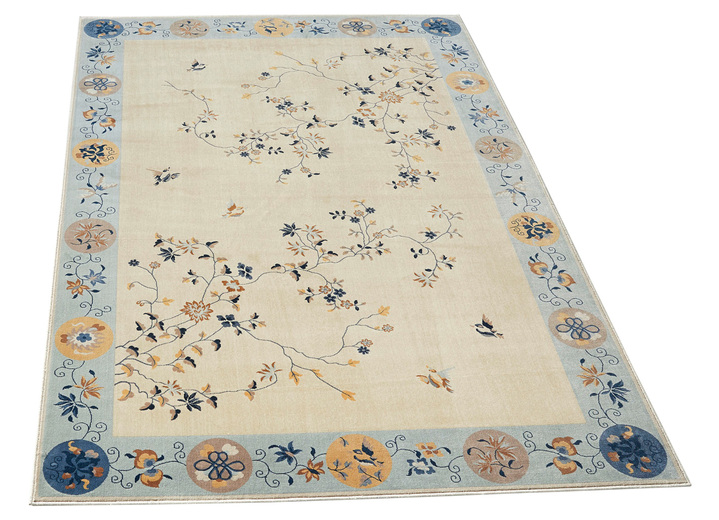 Klassisch - Brücken und Teppiche mit Blumen- und Rankenmotiven, in Größe 100 (50x 80 cm) bis 288 (240x340 cm), in Farbe BEIGE-HELLBLAU Ansicht 1