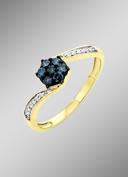 mit Diamanten - Exquisiter Damenring mit weißen und blauen Brillanten, in Größe 160 bis 220, in Farbe