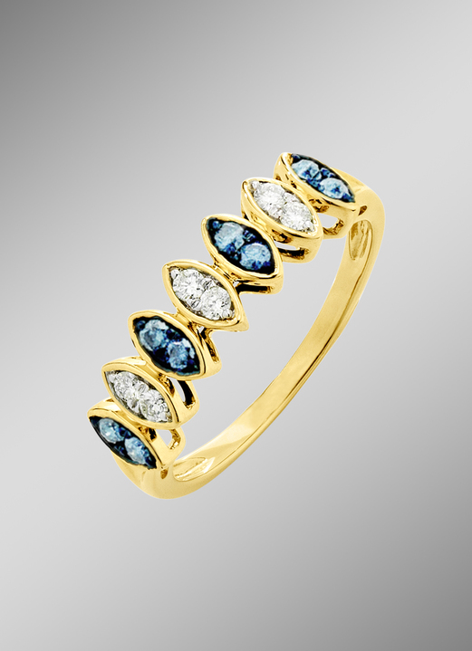 mit Diamanten - Damenring mit Brillanten in Blau und Weiß, in Größe 160 bis 220, in Farbe