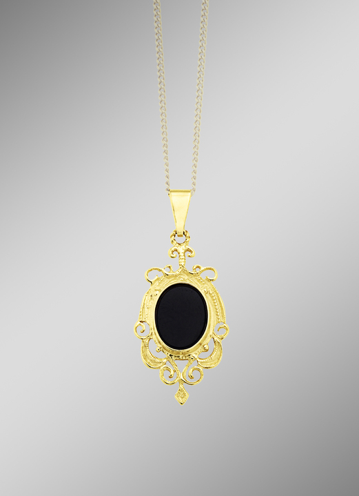 mit Edelsteinen - Filigraner Anhänger mit beh. Onyx, in Farbe  Ansicht 1