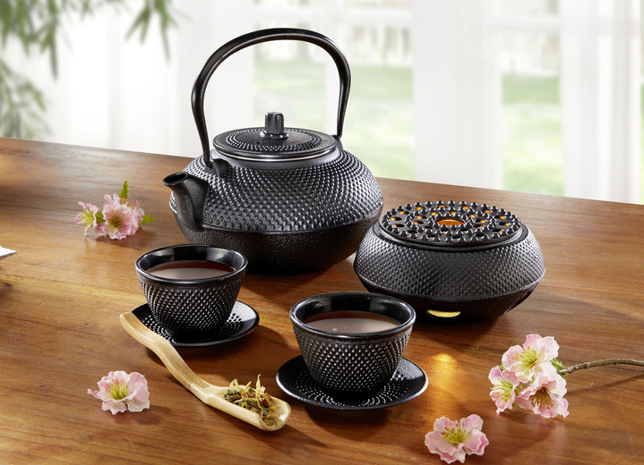- Teeservice nach asiatischer Tradition aus Gusseisen, 8-teilig, in Farbe SCHWARZ