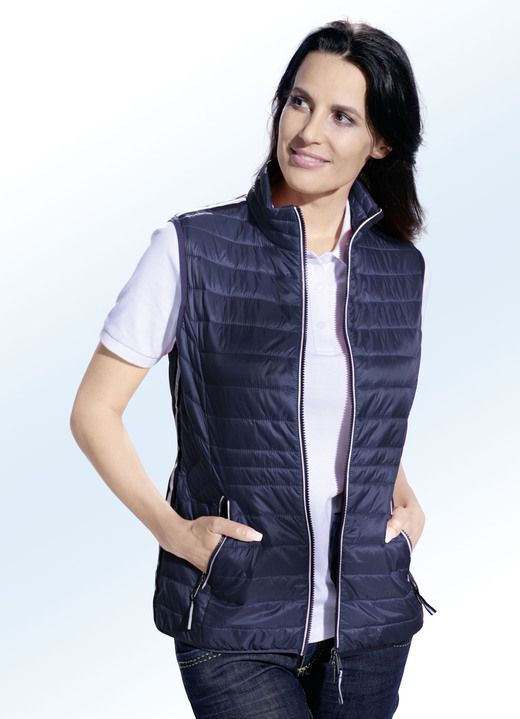 Jacken, Mäntel, Blazer - Funktionsweste mit Kontrastpaspelierungen Jacken, Mäntel, Blazer - Funktionsweste mit Kontrastpaspelierungen, in Größe 034 bis 052, in Farbe MARINE