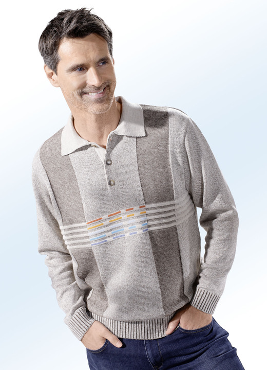 Hemden, Pullover & Shirts - Stilvoller Polopullover, in Größe 046 bis 062, in Farbe BEIGE-BRAUN MELIERT