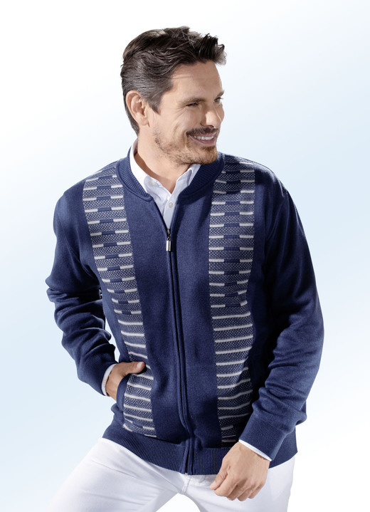 Hemden, Pullover & Shirts - Jacke mit durchgehendem Reißverschluss in 2 Farben, in Größe 046 bis 062, in Farbe BLAU MELIERT Ansicht 1