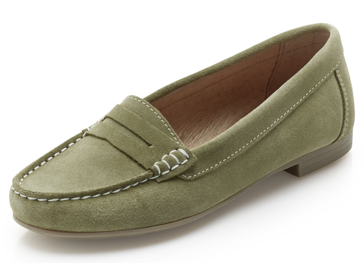 - Mokassin-Slipper mit Lederfutter, in Größe 036 bis 041, in Farbe OLIV