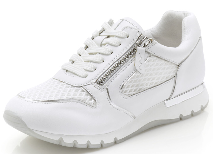 Komfortschuhe - Caprice Sneaker aus glänzendem Veloursleder, in Größe 036 bis 042, in Farbe WEISS Ansicht 1
