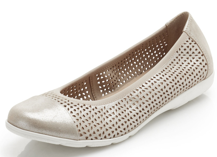 Komfortschuhe - Caprice, sommerliche Damen-Ballerinas, Weite G, mit Gummizug, in Größe 036 bis 042, in Farbe MATTGOLD Ansicht 1