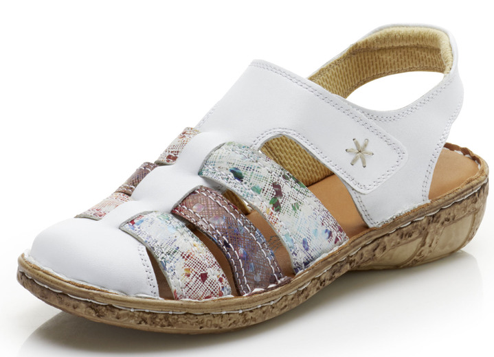 Komfortschuhe - Sandale im sommerlichen Dessin , in Größe 037 bis 040, in Farbe WEIß-BUNT Ansicht 1