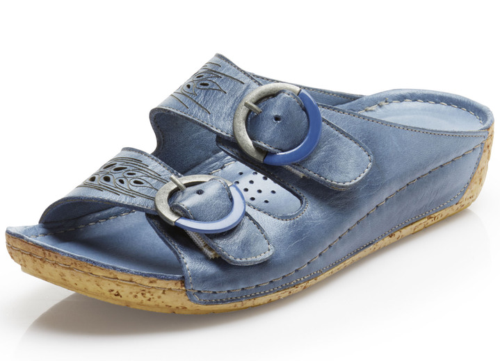 Komfortschuhe - Gemini Pantolette mit verstellbaren Schließen , in Größe 036 bis 042, in Farbe JEANS