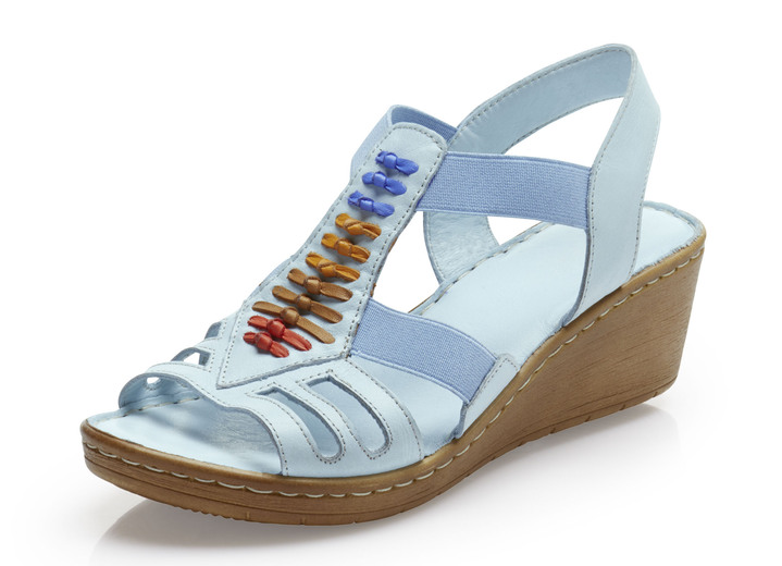 Komfortschuhe - Gemini Sandalette mit bunten Lederdurchzügen , in Größe 036 bis 041, in Farbe HELLBLAU Ansicht 1
