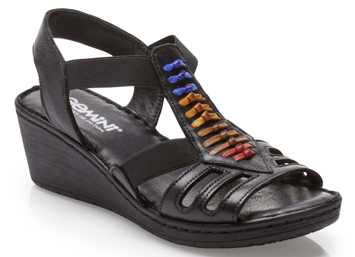 Komfortschuhe - Gemini Sandalette mit bunten Lederdurchzügen , in Größe 036 bis 041, in Farbe SCHWARZ