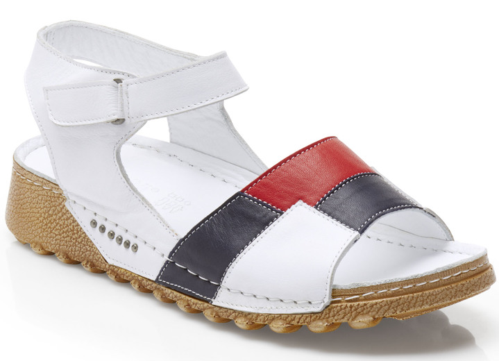 Komfortschuhe - Gemini Sandale aus schattiertem Rind-Nappaleder, in Größe 037 bis 042, in Farbe WEISS-BLAU-ROT