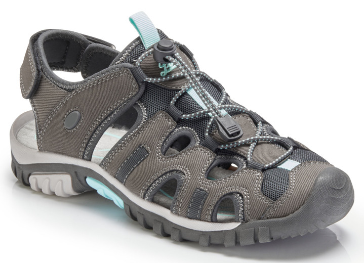 Sandaletten & Pantoletten - Sandale mit elastischem Schnellschnürsystem , in Größe 036 bis 042, in Farbe BRAUN-GRAU