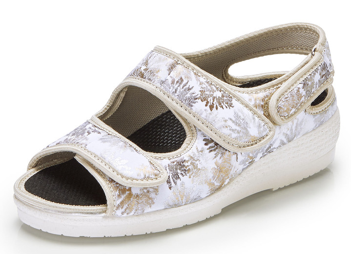 Komfortschuhe - Sandale aus glänzendem Textilmaterial, in Größe 036 bis 042, in Farbe ECRU Ansicht 1