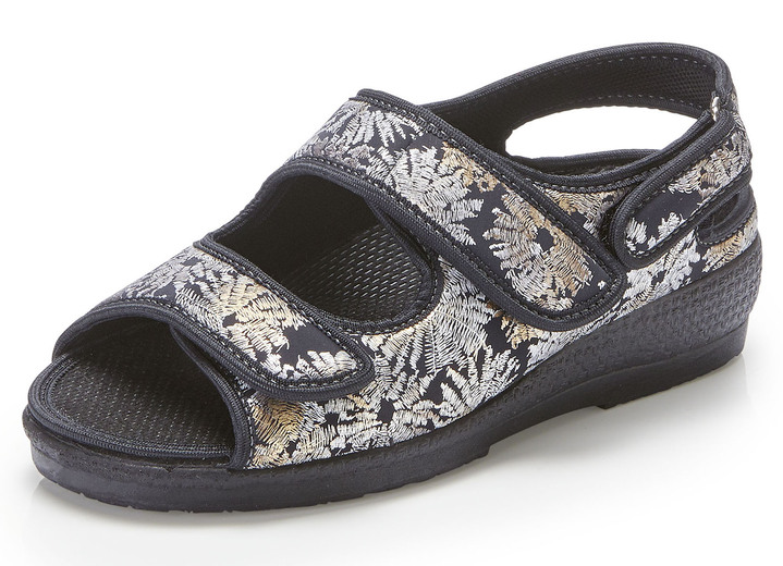 Komfortschuhe - Sandale aus glänzendem Textilmaterial, in Größe 036 bis 040, in Farbe SCHWARZ Ansicht 1