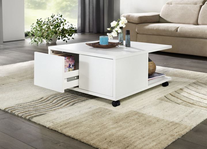- Topaktueller Couchtisch mit Schubladen, in Farbe WEISS Ansicht 1