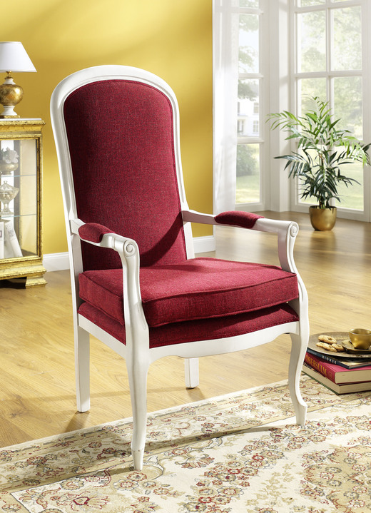 Stilmöbel - Armlehnensessel mit losem Sitzkissen, in Farbe WEISS-ROT Ansicht 1