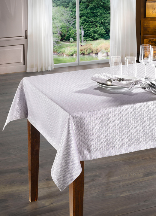 Tischdecken - Hochwertige Damast-Tischdekoration, in Größe 135 (Tischdecke, 130/170 cm) bis 302 (2 Servietten, 50/ 50 cm), in Farbe WEISS Ansicht 1