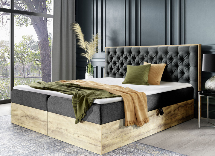 Betten - Boxspringbett mit Bettkasten und Topper, in Farbe ANTHRAZIT Ansicht 1