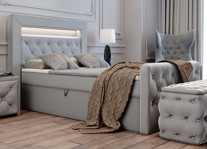 Betten - Boxspringbett mit LED-Beleuchtung und Topper, in Farbe GRAU Ansicht 1