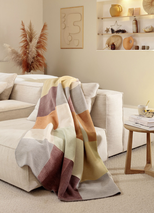 Decken - Wohndecke mit Karo und Häkelsaum, in Farbe MULTICOLOR Ansicht 1