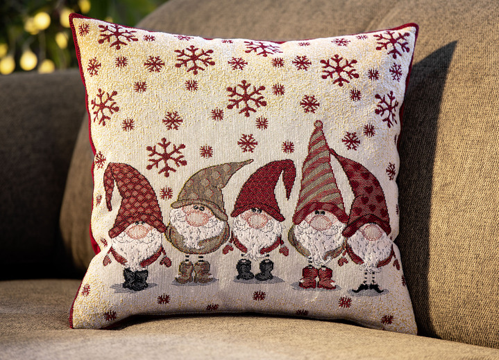 Weihnachtliche Dekorationen - Gobelin-Kissenbezug mit Wichtel-Motiven, in Farbe BUNT