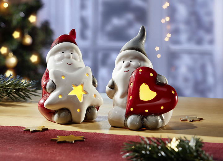 Weihnachtliche Dekorationen - Beleuchteter Weihnachtsmann im 2er-Set, in Farbe ROT-GRAU