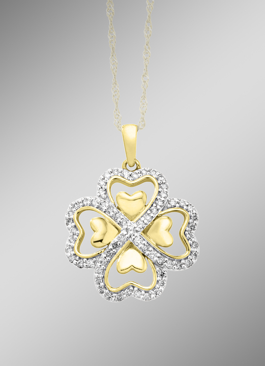 mit Diamanten - Kleeblatt-Anhänger mit Brillanten, in Farbe  Ansicht 1