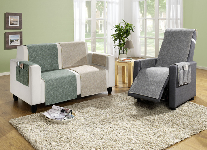 Sessel- & Sofaüberwürfe - Wohnaccessoires aus 100% Baumwolle, Unterseite 100% Schurwolle, in Farbe SILBER, in Ausführung Sesselschoner mit Anti-Rutsch-Beschichtung Ansicht 1