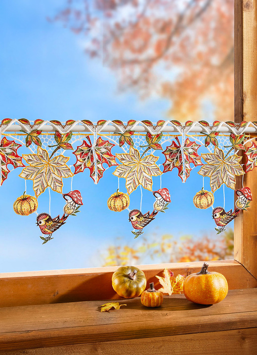 Landhaus & Küche - Stangendeko Herbstblätter aus echter Plauener Spitze, in Größe 628 (H21xB48 cm) bis 654 (H21xB96 cm), in Farbe BUNT Ansicht 1