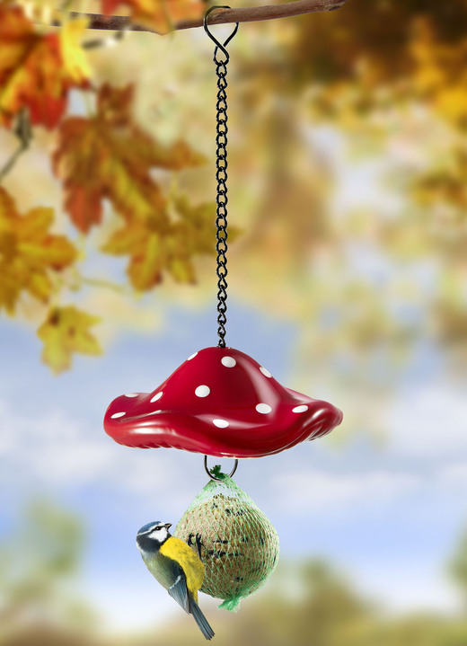 Herbstimpressionen - Meisenknödelhalter in Fliegenpilzform, in Farbe ROT-WEIß