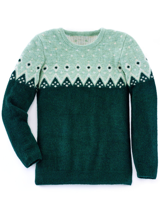 Pullover - Pullover mit flauschigem Garn, in Größe 036 bis 052, in Farbe FLASCHENGRÜN-MINT-ECRU Ansicht 1