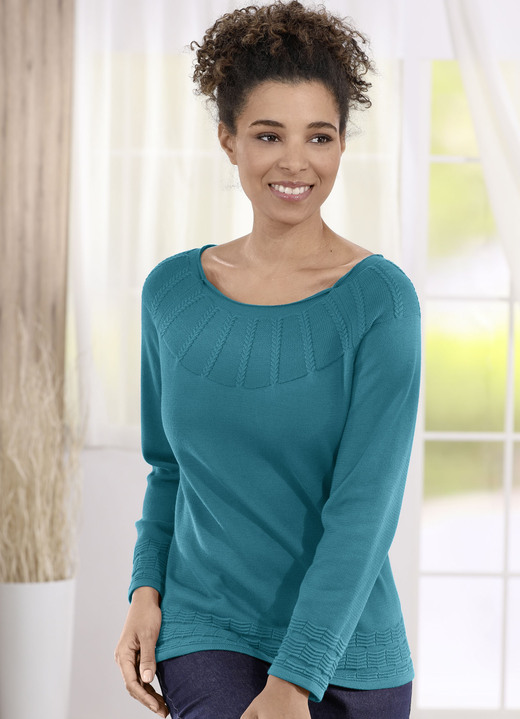 Damenmode - Pullover in Strukturmix, in Größe 036 bis 052, in Farbe PETROL Ansicht 1