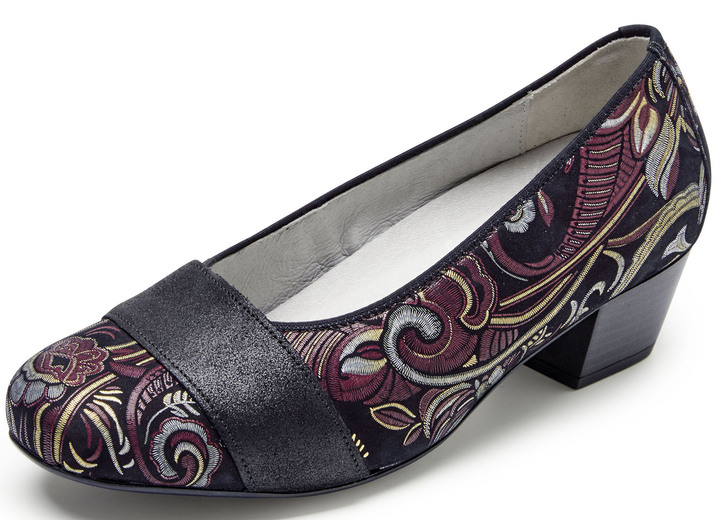 Komfortschuhe - Waldläufer, bequeme Damen-Pumps, Weite K, mit herausnehmbarem Fußbett, in Größe 3 1/2 bis 8, in Farbe SCHWARZ-BUNT Ansicht 1