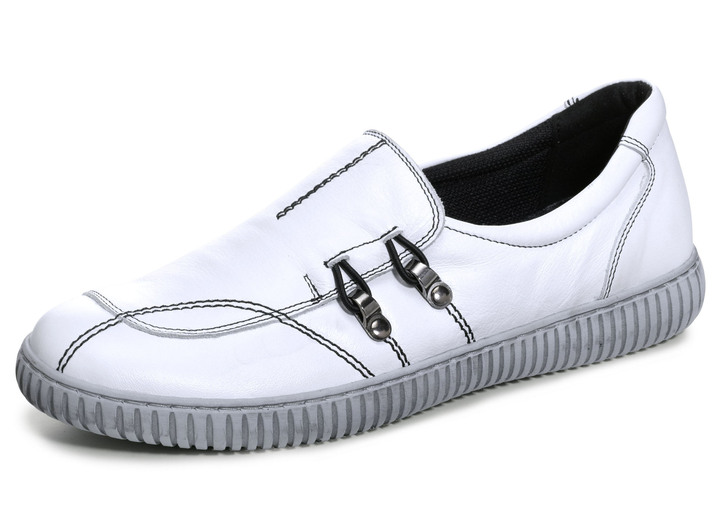 Komfortschuhe - Gemini Slipper aus Rind-Nappaleder mit Zierösen, in Größe 036 bis 042, in Farbe WEISS Ansicht 1