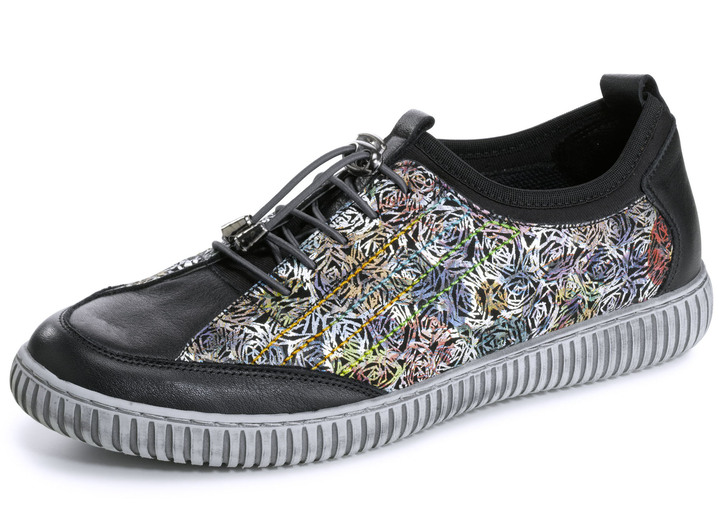 Komfortschuhe - Gemini Sneaker aus teilweise floral bedrucktem Rindleder, in Größe 036 bis 042, in Farbe SCHWARZ-BUNT Ansicht 1