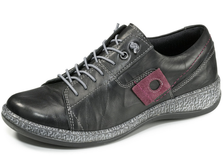 Komfortschuhe - Sneaker aus Nappaleder mit Knitter-Struktur, in Größe 036 bis 042, in Farbe SCHWARZ-BURGUND Ansicht 1