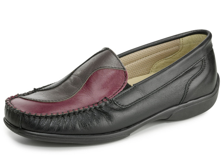 Komfortschuhe - Mokassin-Slipper aus Chevreau-Nappaleder, in Größe 036 bis 042, in Farbe SCHWARZ-BUNT Ansicht 1