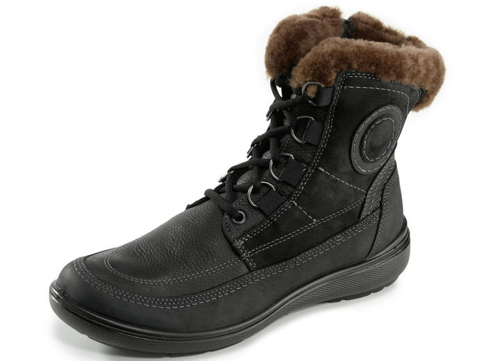 - Schnür-Booties mit echtem Lammfellfutter, in Größe 036 bis 042, in Farbe SCHWARZ Ansicht 1