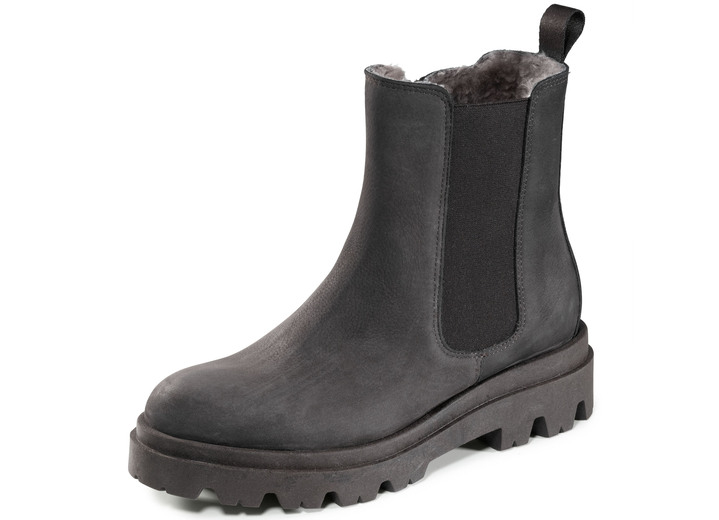 Komfortschuhe - Trendige Stiefelette mit kuscheligem Lammfellfutter, in Größe 036 bis 041, in Farbe GRAU Ansicht 1