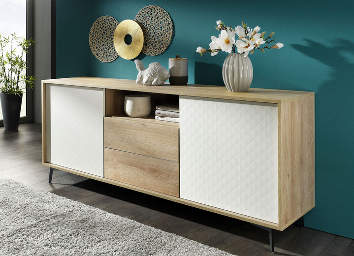 Sideboards & Kommoden - Elegantes Sideboard mit Push-to-open-System, in Farbe EICHE-WEISS, in Ausführung 3-türig Ansicht 1