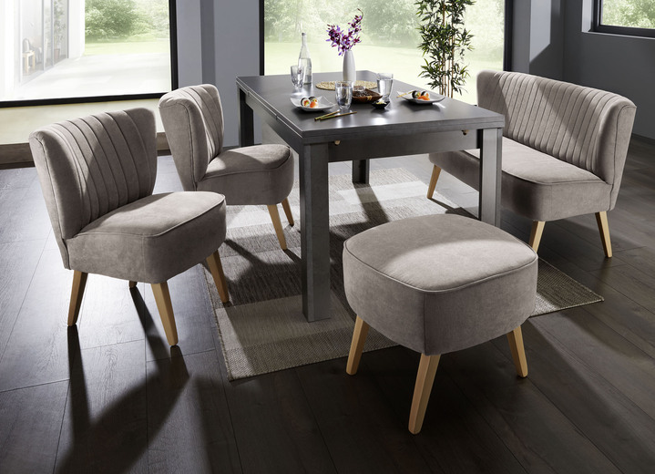 Sitzmöbel - Moderne Esszimmermöbel mit Holzfüßen in Buche, in Farbe TAUPE, in Ausführung Hocker Ansicht 1