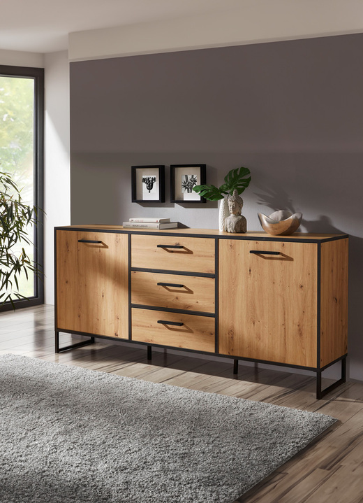 Sideboards & Kommoden - Trendstarkes Sideboard in Asteiche-Dekor, in Farbe ASTEICHE-SCHWARZ Ansicht 1